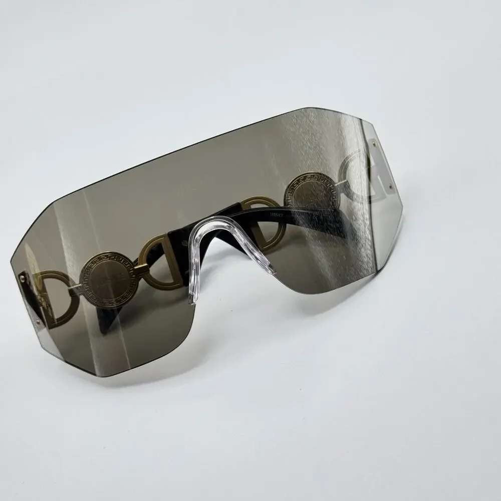 Versace Sunglasses 0VE2258 10026G Grey Silver Wrap Shield Lens Oversized New